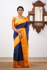 Banarasi Soft Silk Saree with Copper & Silver Zari Weaving