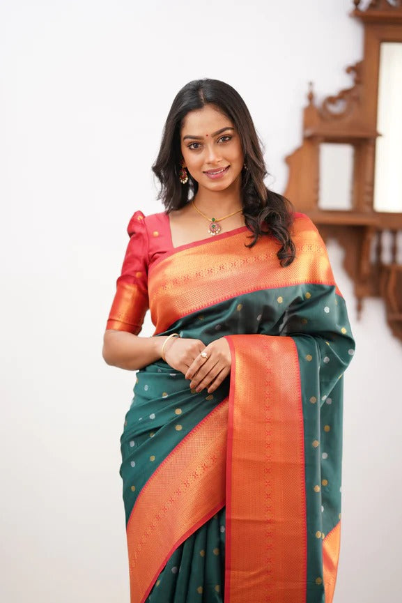 Banarasi Soft Silk Saree with Copper & Silver Zari Weaving