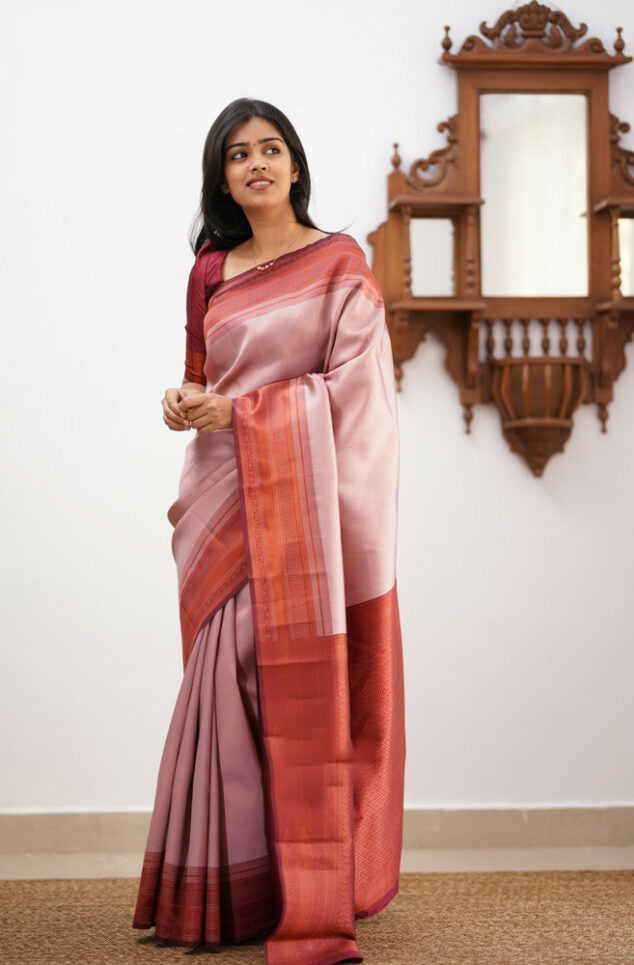 Elegant Banarasi Soft Silk Saree with Copper Zari Weaving