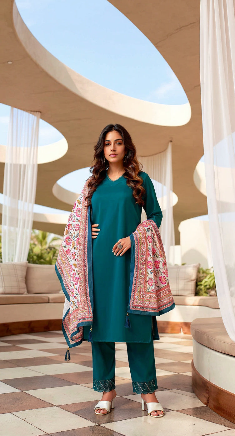 RAMA COLOURED  WOMEN'S VISCOSE RAYON KURTA WITH  DUPATTA SET