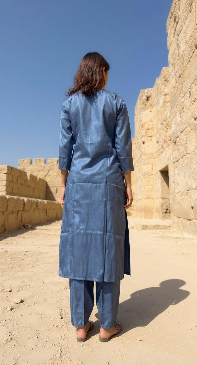 BLUE COLOURED  WOMEN'S  POLYSTER KURTA WITH  DUPATTA SET
