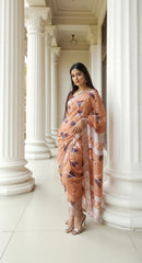 ORANGE  DIGITAL PRINTED COTTON SAREE