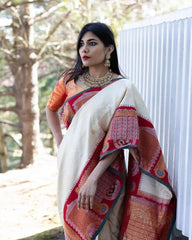 Red Floral Kanjeevaram Art Silk Saree With Geomatrical Border and Heavy Zari Pallu Traditional Saree