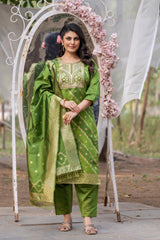 Mint Green Jacquard Silk Kurta Set with Bottom & Dupatta | Ready-to-Wear Ethnic Suit | Size S–XXL | Elegant Indian Outfit Malaysia