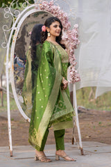 Mint Green Jacquard Silk Kurta Set with Bottom & Dupatta | Ready-to-Wear Ethnic Suit | Size S–XXL | Elegant Indian Outfit Malaysia