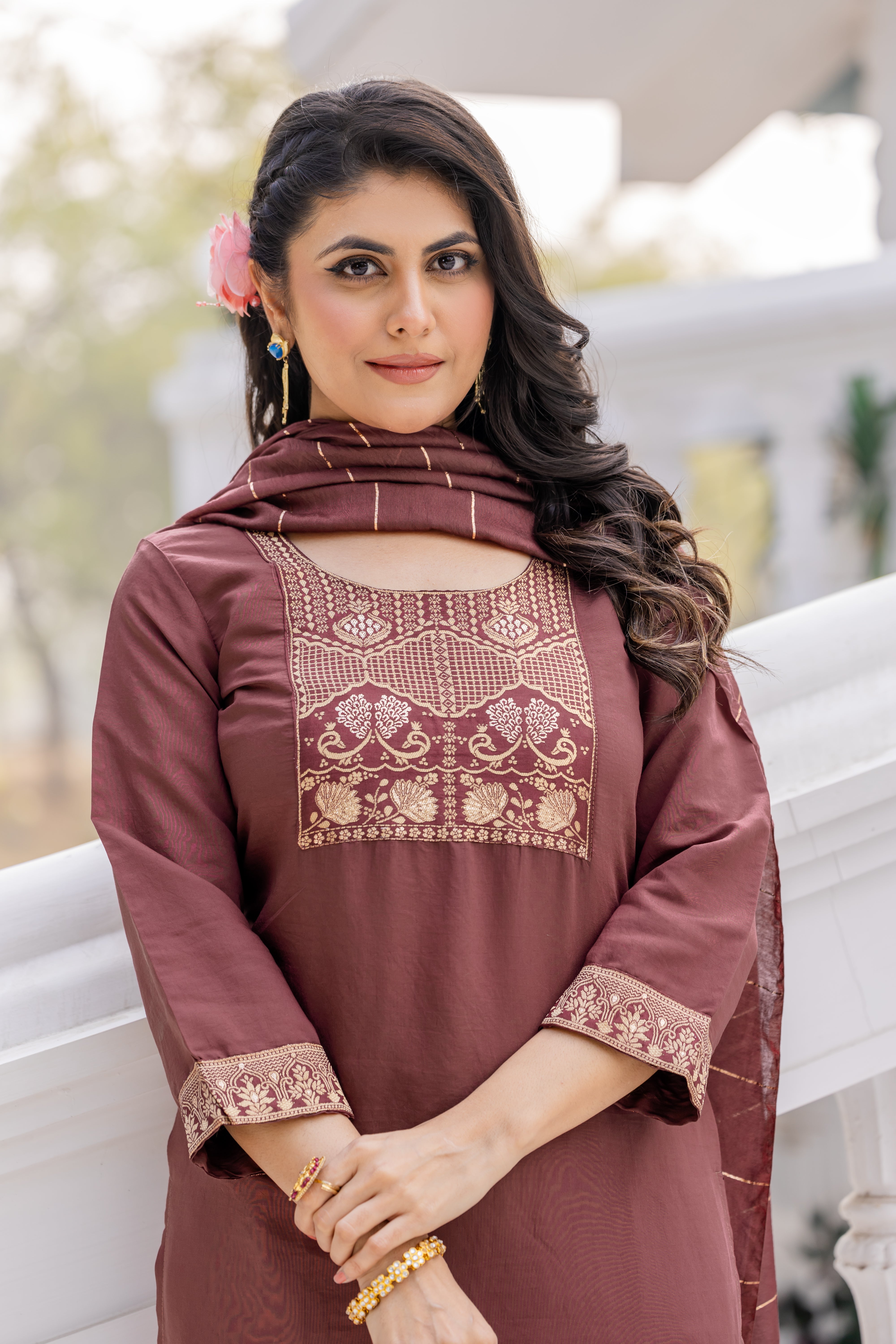 Indraa Roman Silk Kurta Set with Bottom & Dupatta | Jacquard Work | Premium Festive & Party Wear | Malaysia Online Shopping