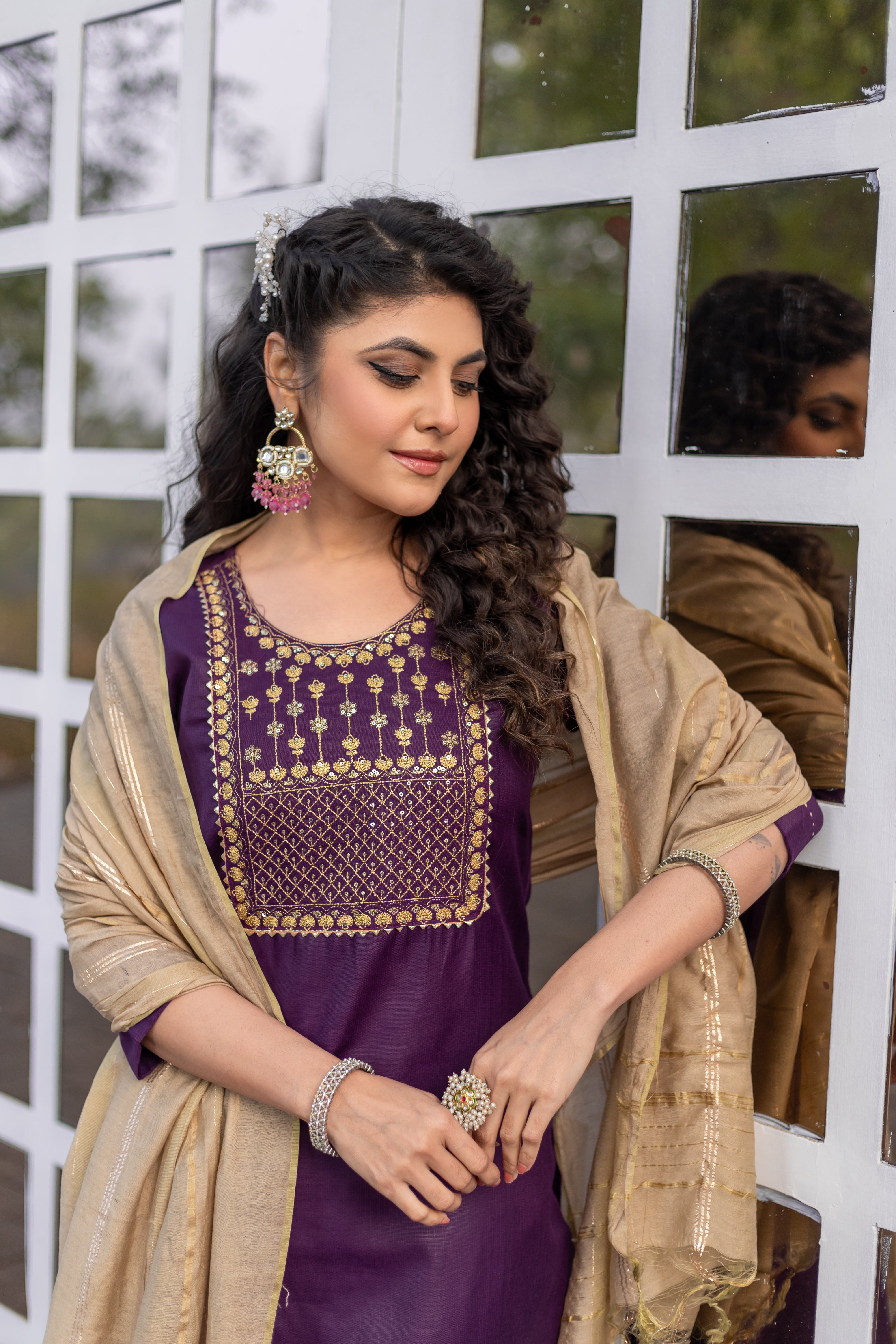 SK-932 Purple Cotton Blend Kurta Set with Bottom & Chandery Dupatta | Embroidered 3-Piece Ethnic Wear – Only RM 400 – Malaysia