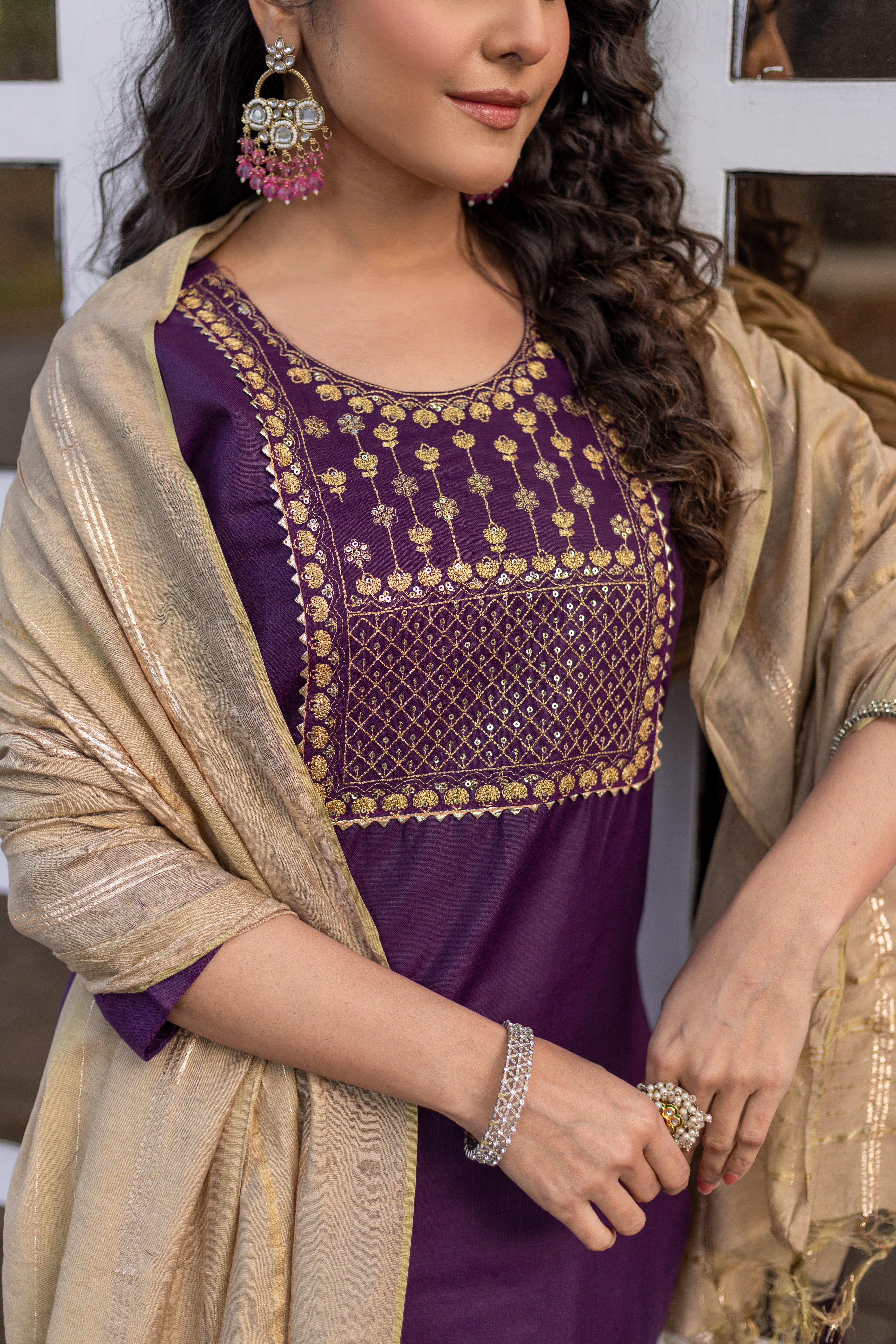 SK-932 Purple Cotton Blend Kurta Set with Bottom & Chandery Dupatta | Embroidered 3-Piece Ethnic Wear – Only RM 400 – Malaysia