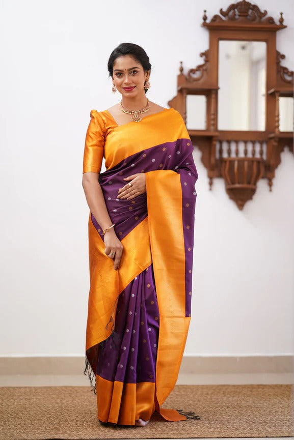 Banarasi Soft Silk Saree with Copper & Silver Zari Weaving
