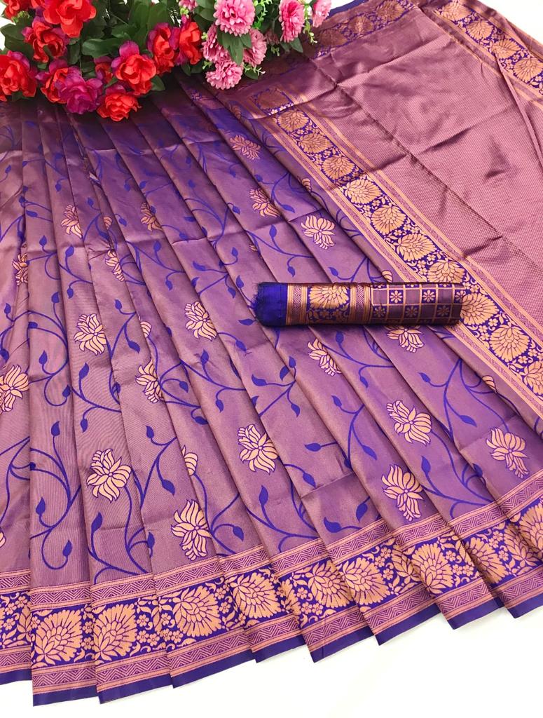 Banarasi Soft Silk Saree with Exquisite Copper Zari Weaving
