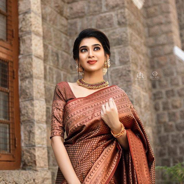 Banarasi Soft Silk Saree – Elegant Copper Zari Weaving