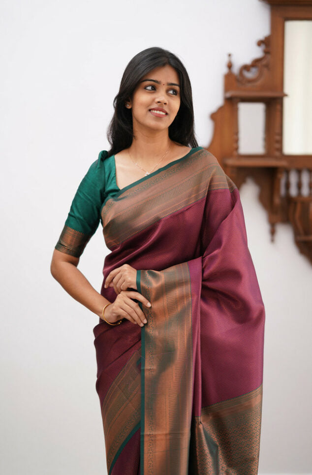 Elegant Banarasi Soft Silk Saree with Copper Zari Weaving
