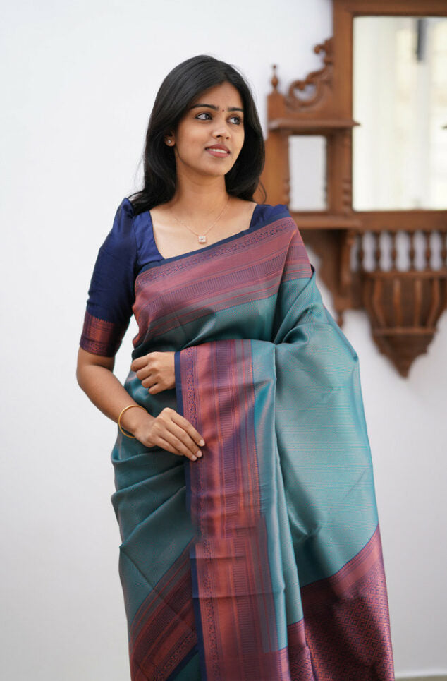 Elegant Banarasi Soft Silk Saree with Copper Zari Weaving