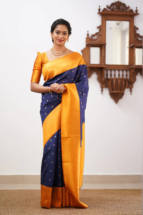 Banarasi Soft Silk Saree with Copper & Silver Zari Weaving