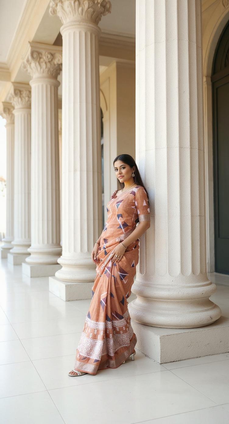 ORANGE  DIGITAL PRINTED COTTON SAREE