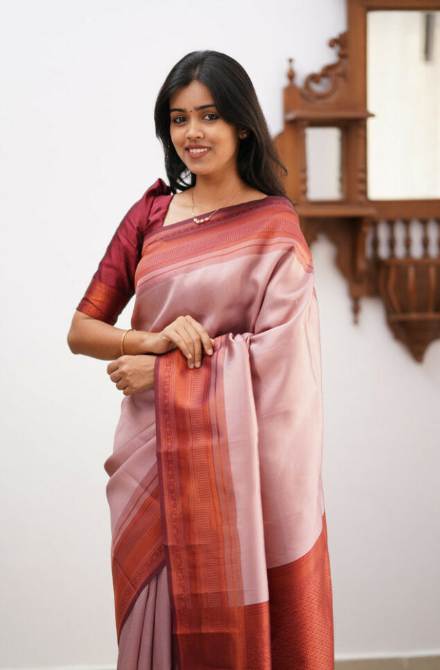 Elegant Banarasi Soft Silk Saree with Copper Zari Weaving