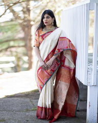 Red Floral Kanjeevaram Art Silk Saree With Geomatrical Border and Heavy Zari Pallu Traditional Saree