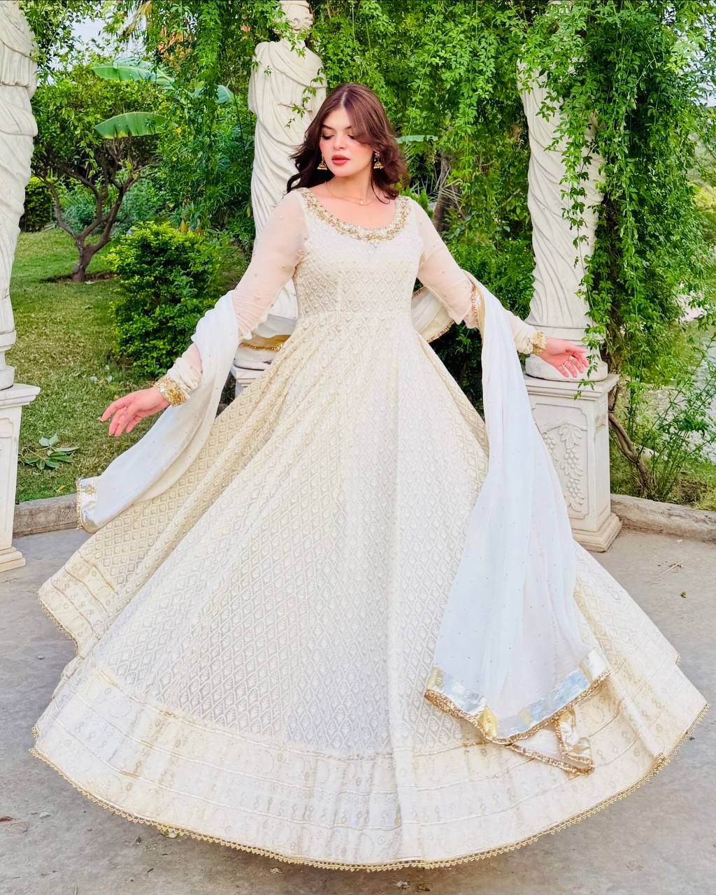 Off White Heavy Flair Long Gown