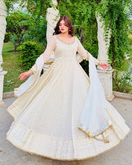 Off White Heavy Flair Long Gown