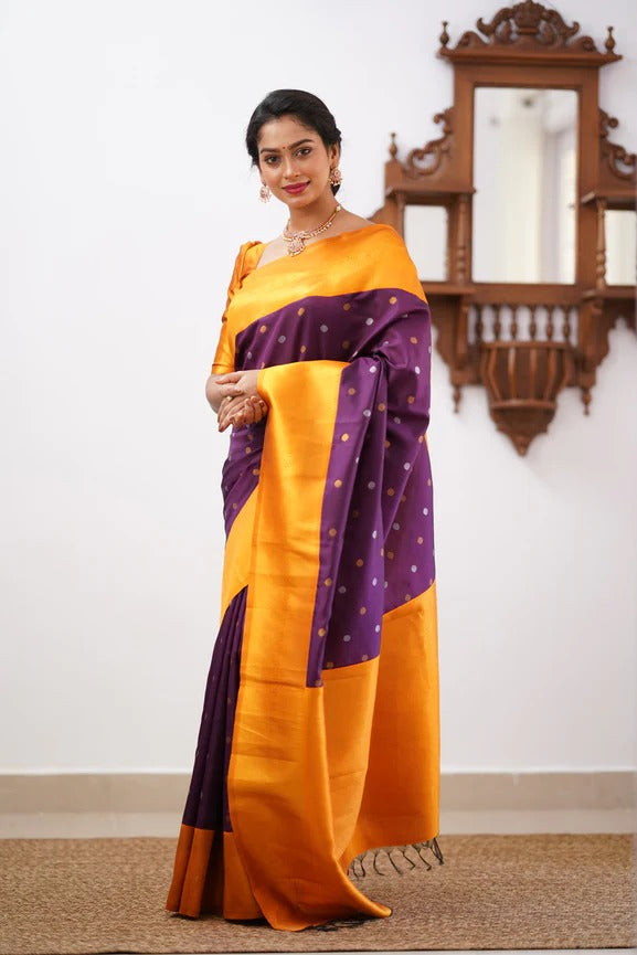 Banarasi Soft Silk Saree with Copper & Silver Zari Weaving