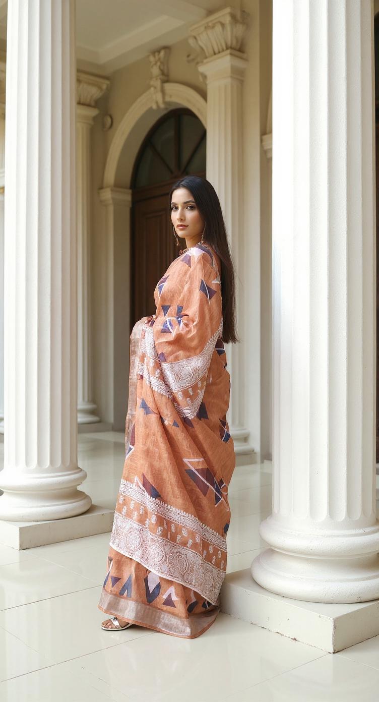 ORANGE  DIGITAL PRINTED COTTON SAREE