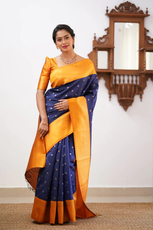 Banarasi Soft Silk Saree with Copper & Silver Zari Weaving