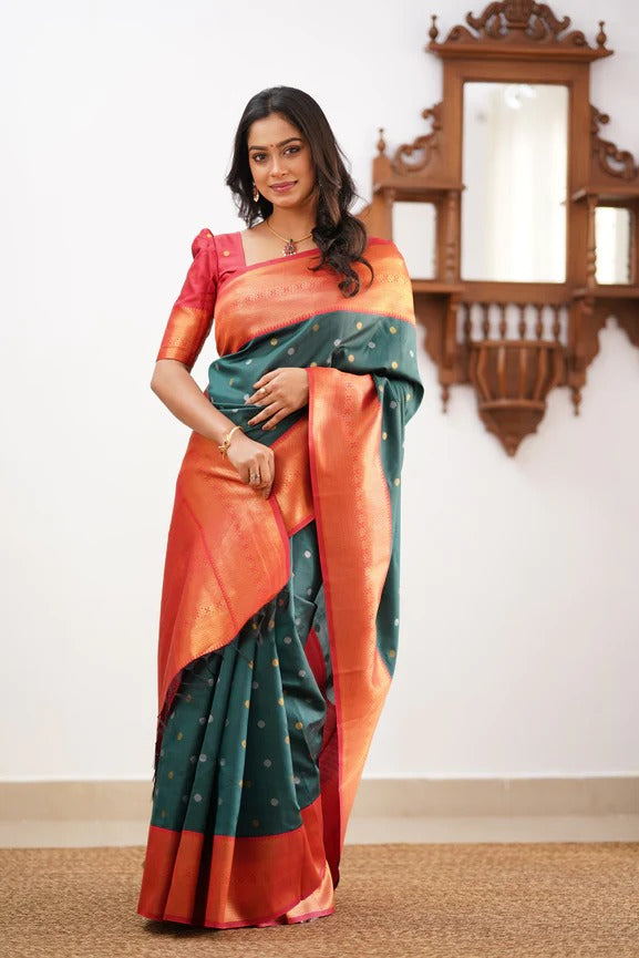 Banarasi Soft Silk Saree with Copper & Silver Zari Weaving