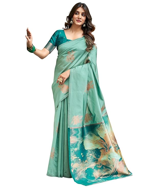 Premium Mint Green Banarasi Silk Saree with Jacquard Zari Work | Wedding, Party & Festival Wear Saree Malaysia | Soft Silk Saree with Blouse Piece
