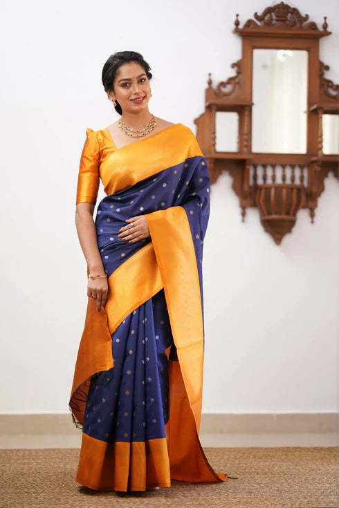 Banarasi Soft Silk Saree with Copper & Silver Zari Weaving