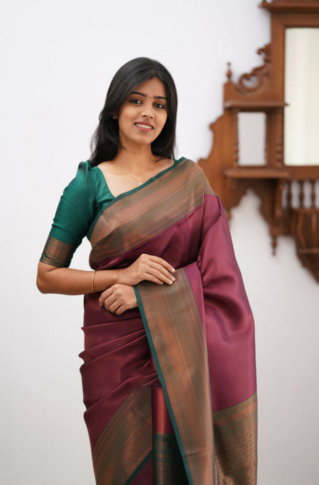 Elegant Banarasi Soft Silk Saree with Copper Zari Weaving