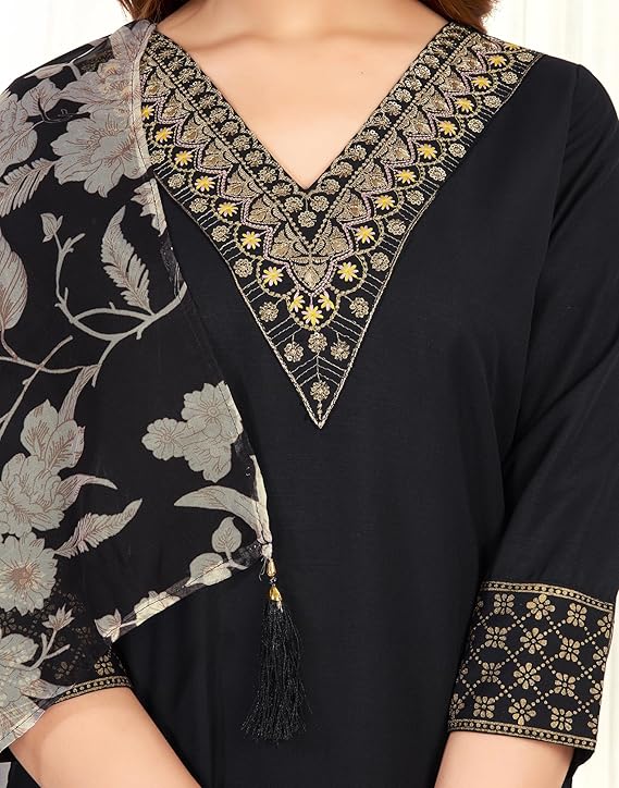 SIRIL Women’s Cotton Blend Embroidered Straight Kurta Pant with Dupatta Set | Ethnic Wear for Women | Party Wear, Office Wear & Casual Kurti Set Malaysia