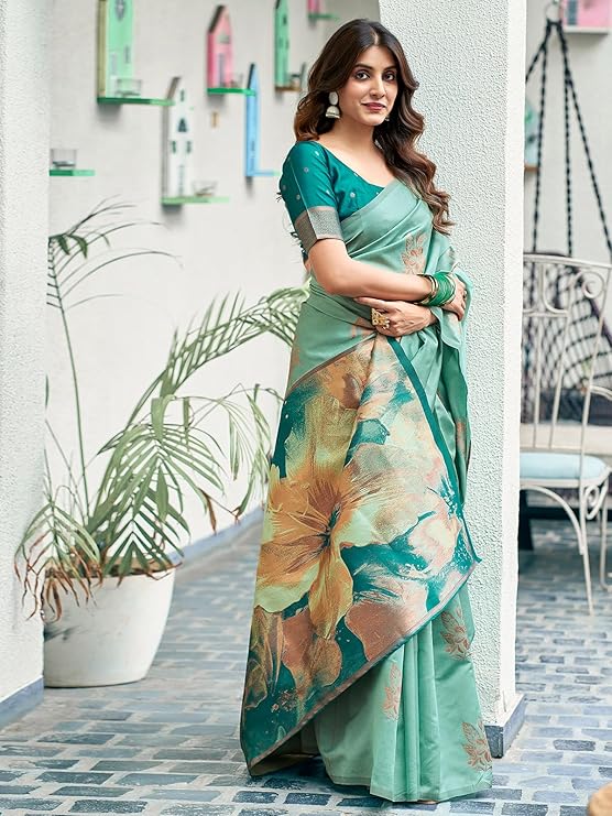 Premium Mint Green Banarasi Silk Saree with Jacquard Zari Work | Wedding, Party & Festival Wear Saree Malaysia | Soft Silk Saree with Blouse Piece