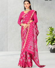 Geometric Print Jacquard border Dola Silk saree with blouse for women