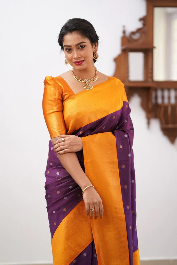 Banarasi Soft Silk Saree with Copper & Silver Zari Weaving