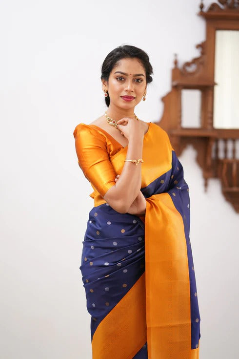 Banarasi Soft Silk Saree with Copper & Silver Zari Weaving
