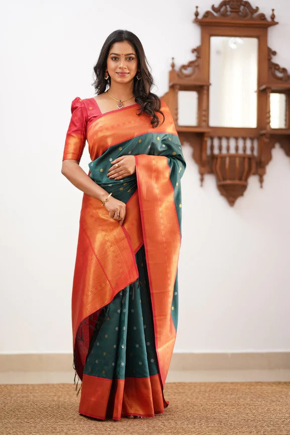 Banarasi Soft Silk Saree with Copper & Silver Zari Weaving