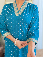 BLUE COLOURED  WOMEN'S  REYON  EMBROIDERED  KURTA WITH PANT DUPATTA SET