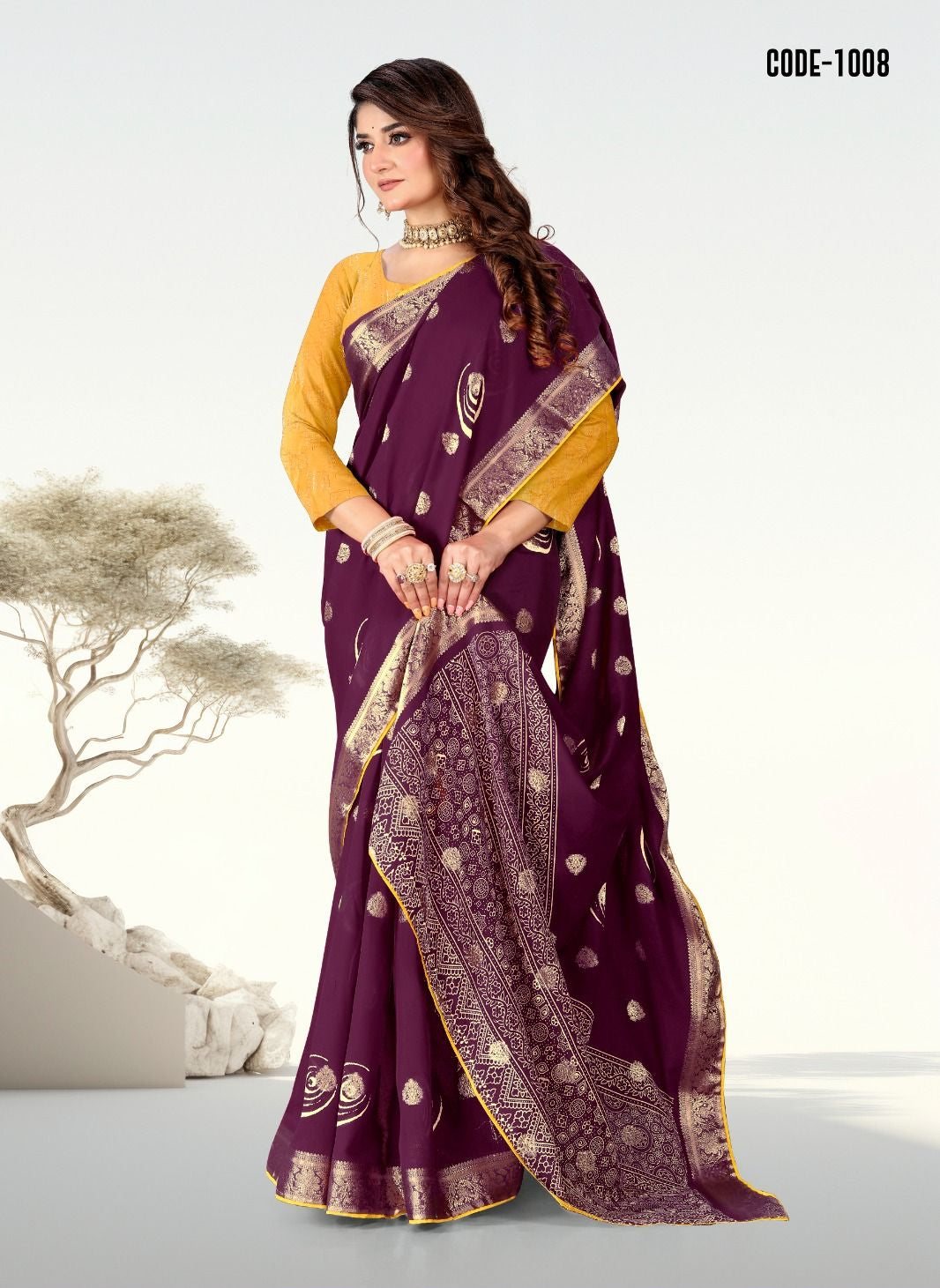 Jacquard Butta Soft cotton saree with blouse for women