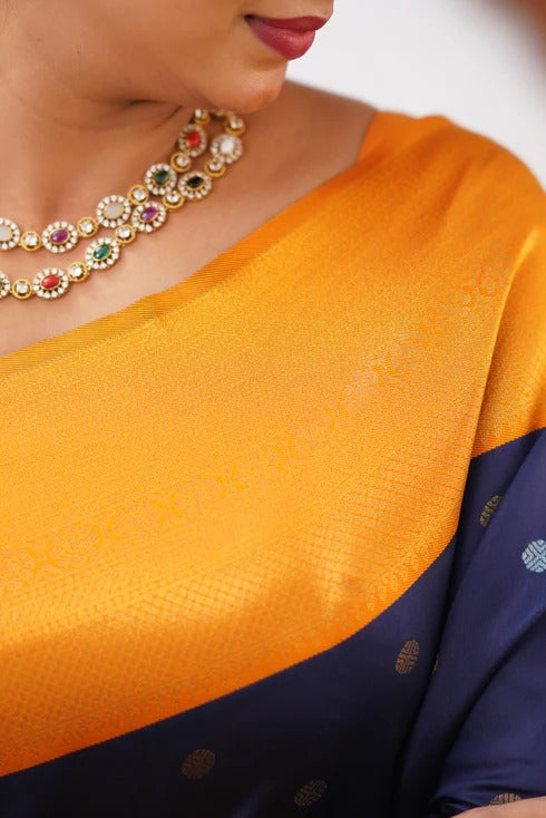 Banarasi Soft Silk Saree with Copper & Silver Zari Weaving
