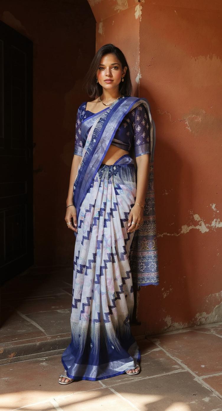 Digital Printed Cotton Saree with Blouse | Lightweight Daily & Party Wear Saree | Ready to Ship – Malaysia