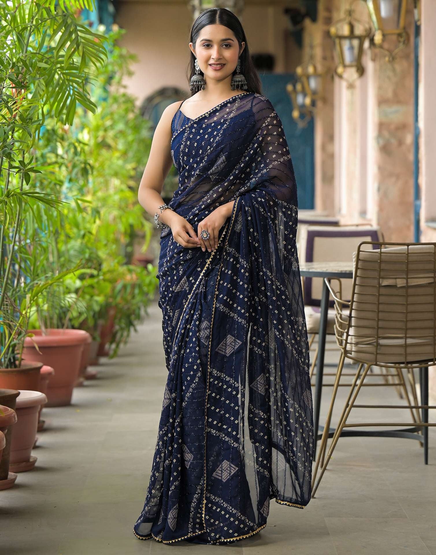 Blue Color Georgette Saree With Sequence Work