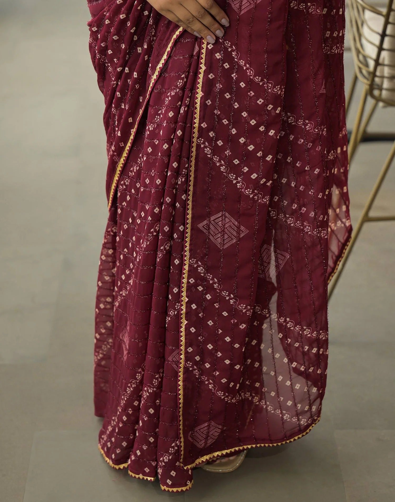 maroon  Color Georgette Saree With Sequence Work