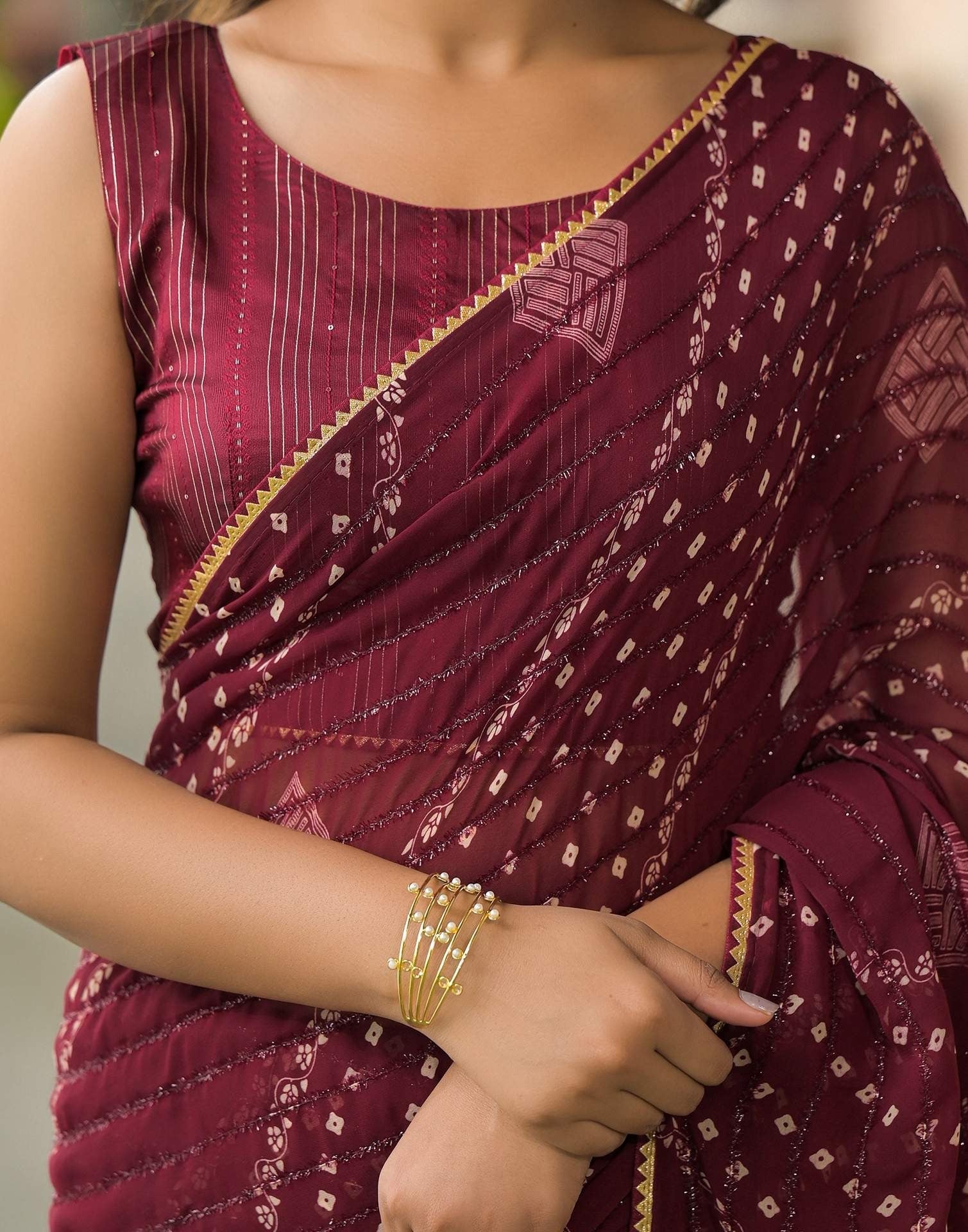 maroon  Color Georgette Saree With Sequence Work