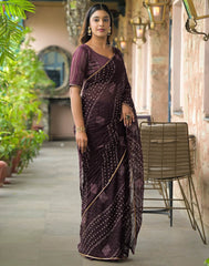 WINE  Color Georgette Saree With Sequence Work