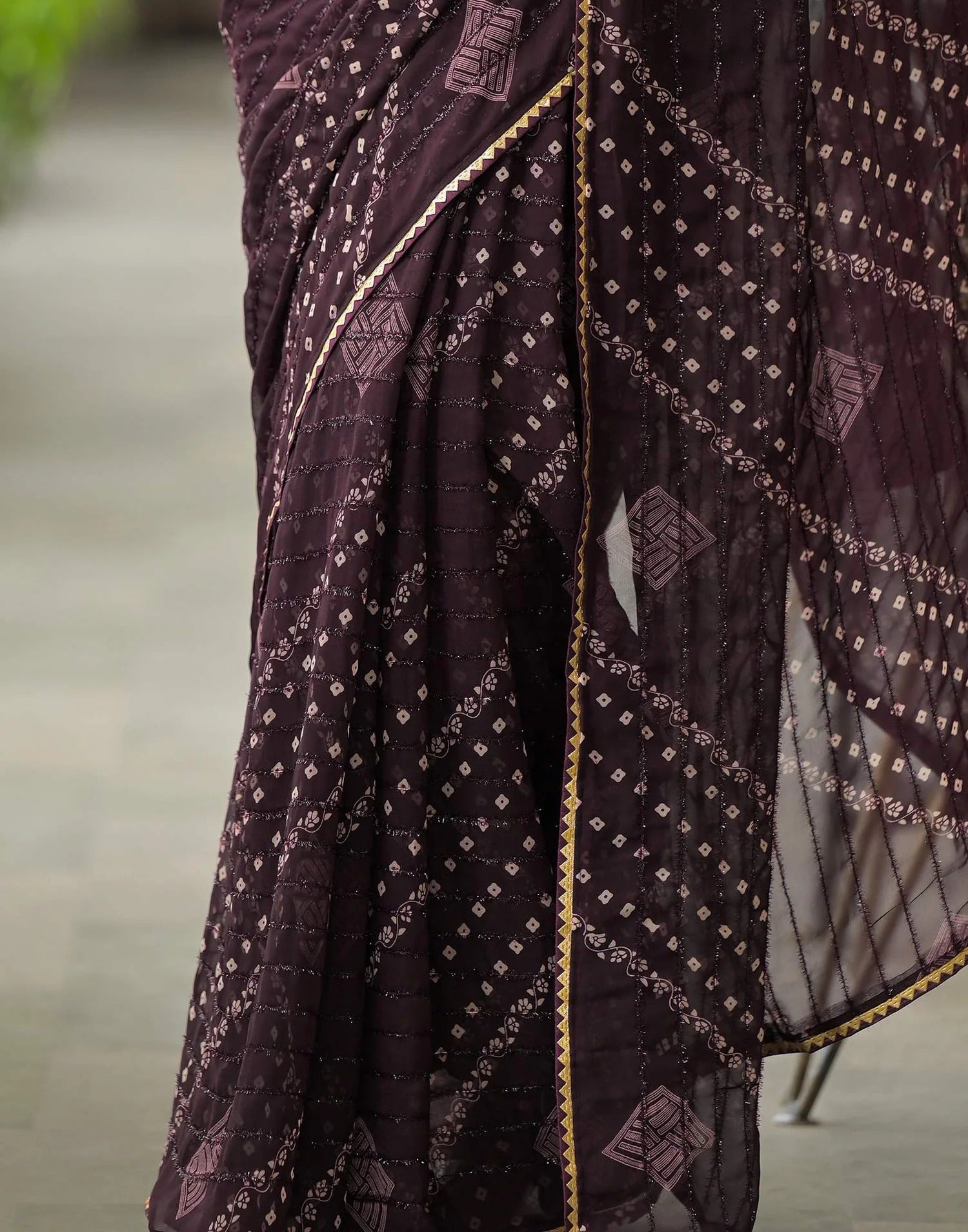 WINE  Color Georgette Saree With Sequence Work