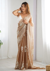 JimmyChoo sartin  Embroidery Work Saree With Unstitched Blosue