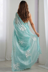 JimmyChoo sartin  Embroidery Work Saree With Unstitched Blosue