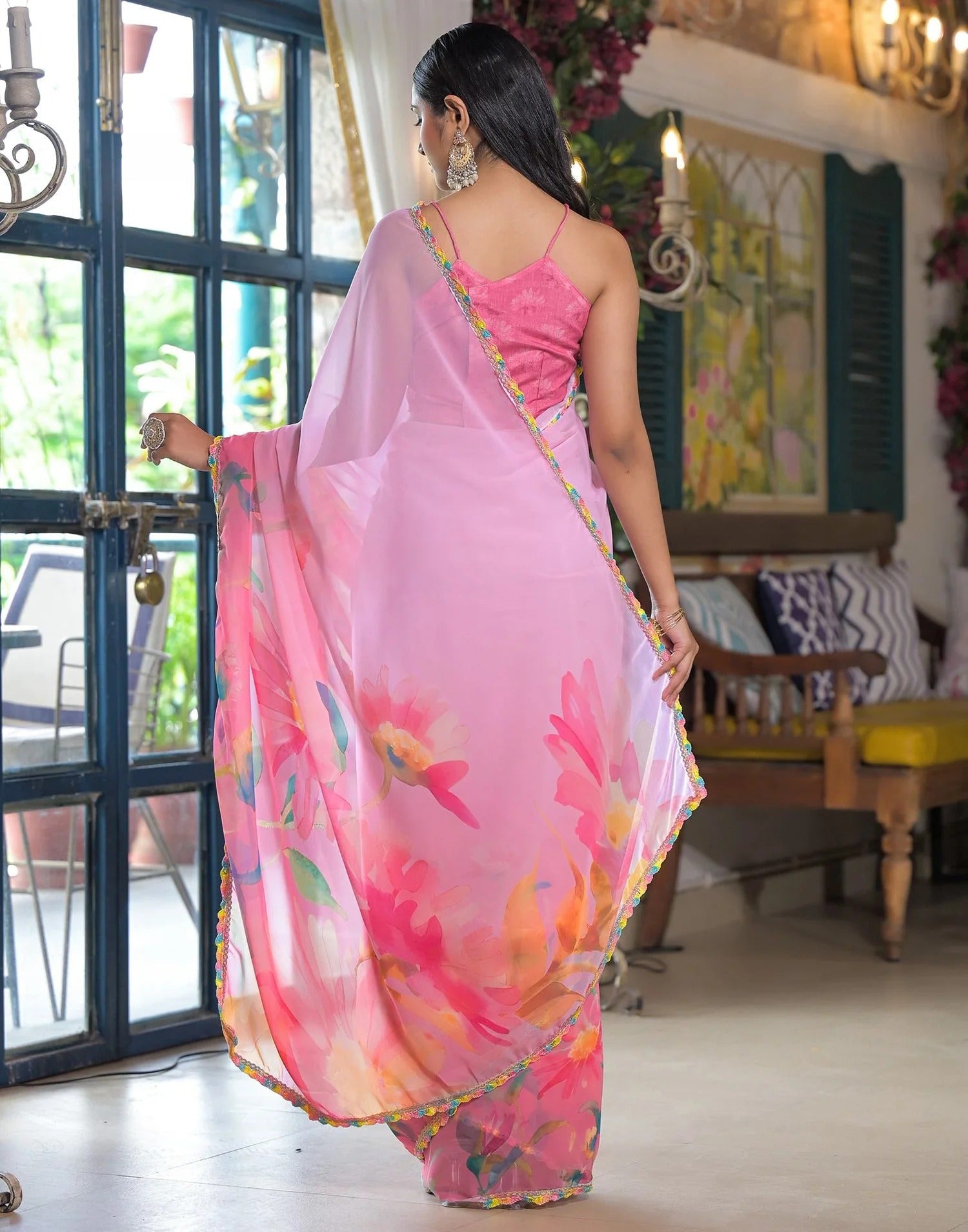 pink  Color Georgette Saree With Sequence Work