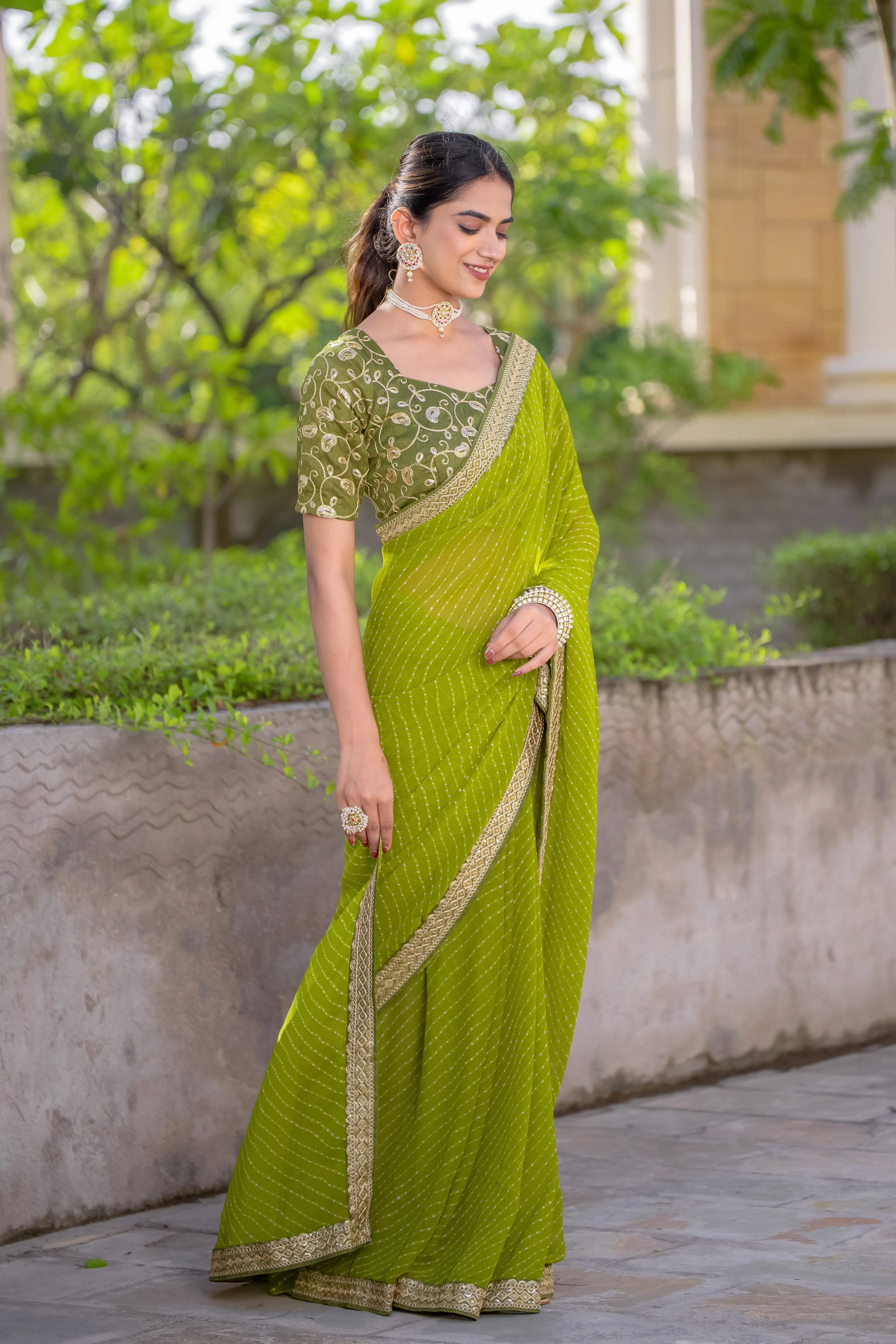 Mhenadi Color Georgette Saree With Sequence Work