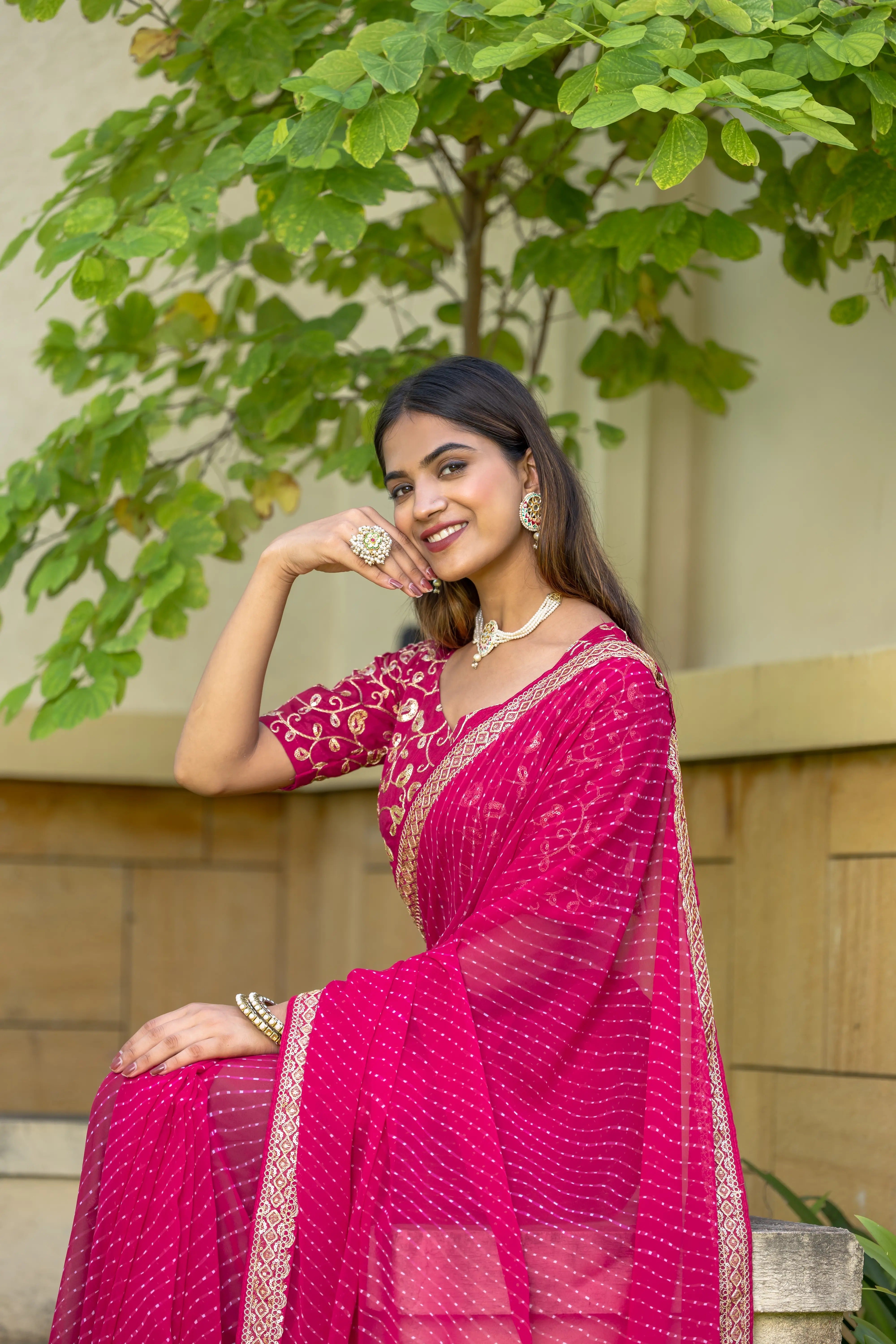 pink  Color Georgette Saree With Sequence Work